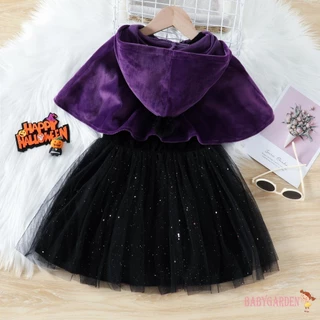 1-6years เด็ก/เด็กสาวฮาโลวีนเครื่องแต่งกายน่ารักแขนกุดกํามะหยี่ Tulle ชุด + Hooded Cape คอสเพลย์ชุด