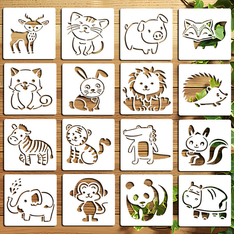แม่แบบจิตรกรรม 16 ชิ้น ธีมสัตว์ ทําเอง