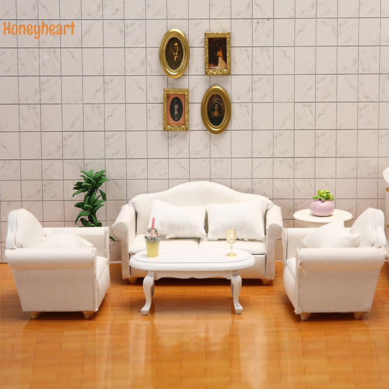 <Honeyheart> บ้านตุ๊กตา DIY อุปกรณ์ตกแต่ง 1:12 Dollhouse Miniature เฟอร์นิเจอร์โซฟาหมอนผ้าสีขาวโซฟารุ่นฉากของเล่น Nice