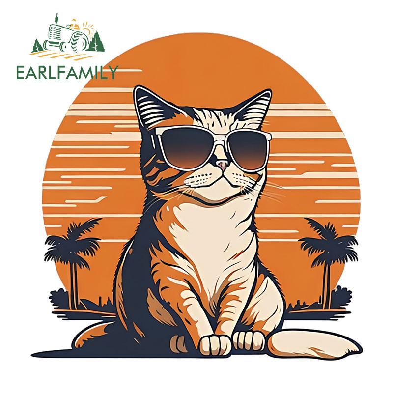 Earlfamily 13 ซม.แมวชายหาดรถสติกเกอร์กันชนหมวกนิรภัยรถจักรยานยนต์กระดานโต้คลื่นไวนิลกันน้ําDecalแฟชั่นOcclusion ScratchรถประตูProtector