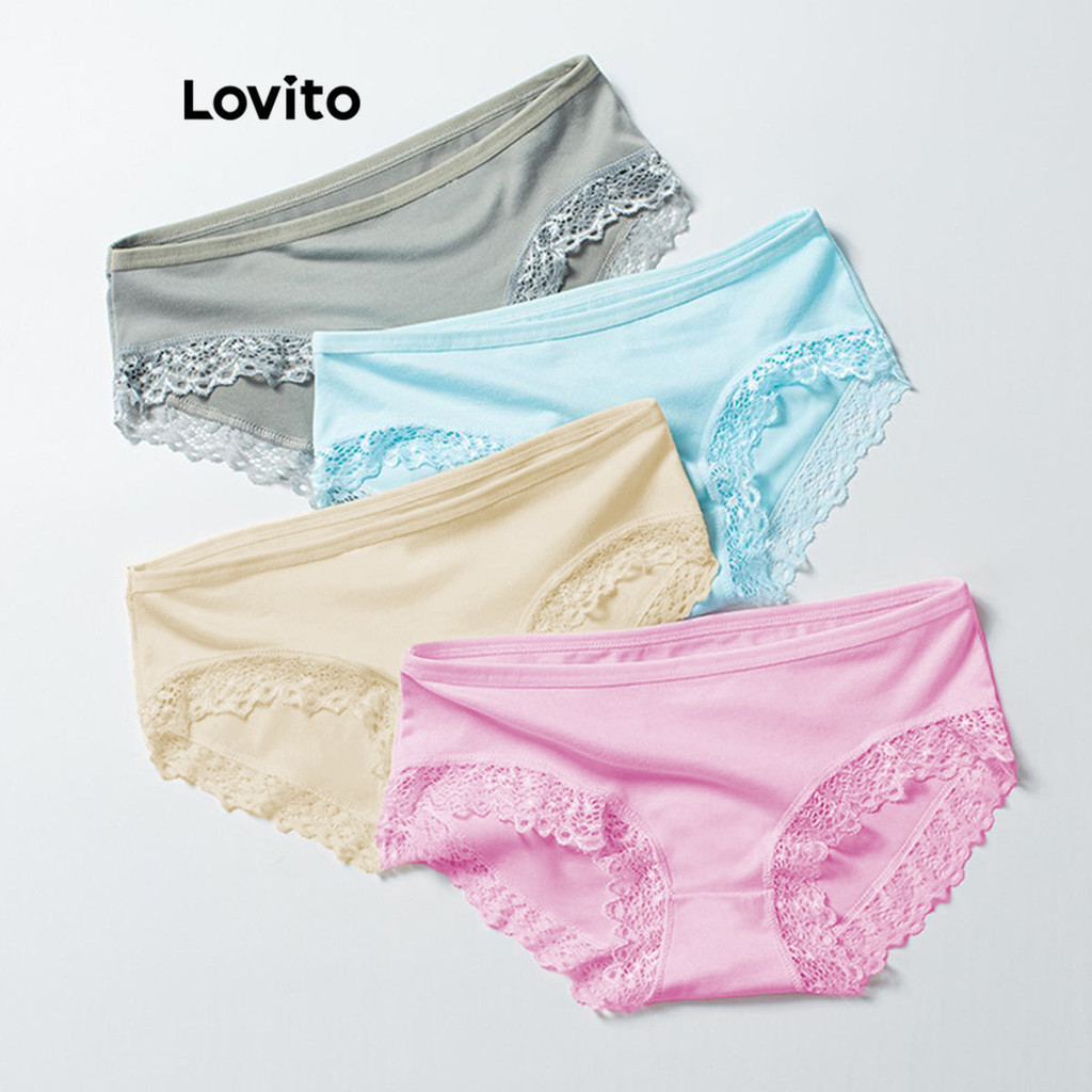 Lovito กางเกงชั้นในผู้หญิง ลายลูกไม้ สีพื้น สไตล์หรูหรา LNL43048