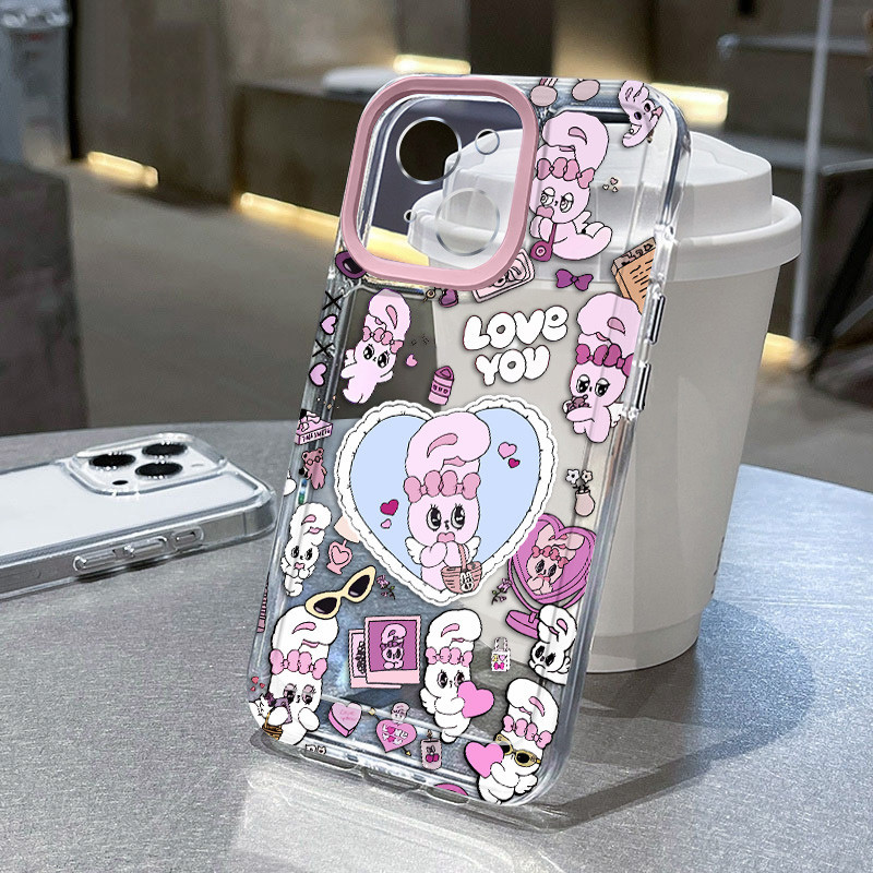 การ์ตูน Love Heart กระต่ายน้อยเคสโทรศัพท์สําหรับ IPhone 15 14 11 12 13 Pro XR X XS Max 7/8 Plus Se2020 Smooth คุณภาพสูงเกราะป้องกันแบบนุ่ม