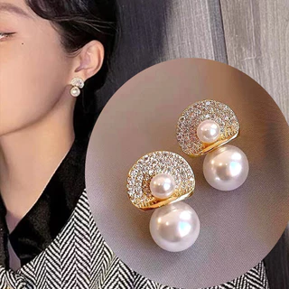 Retro Elegant Geometric รอบประณีต Rhinestone ต่างหูแฟชั่นอารมณ์