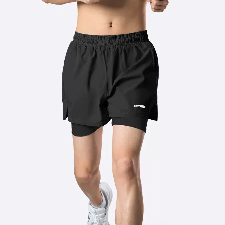 MANSTR กางเกงกีฬาขาสั้น 2in1 ตาข่ายสองชั้น M-5XL ชาย/หญิง สีดำ/เทา/ฟ้า thumbnail 7