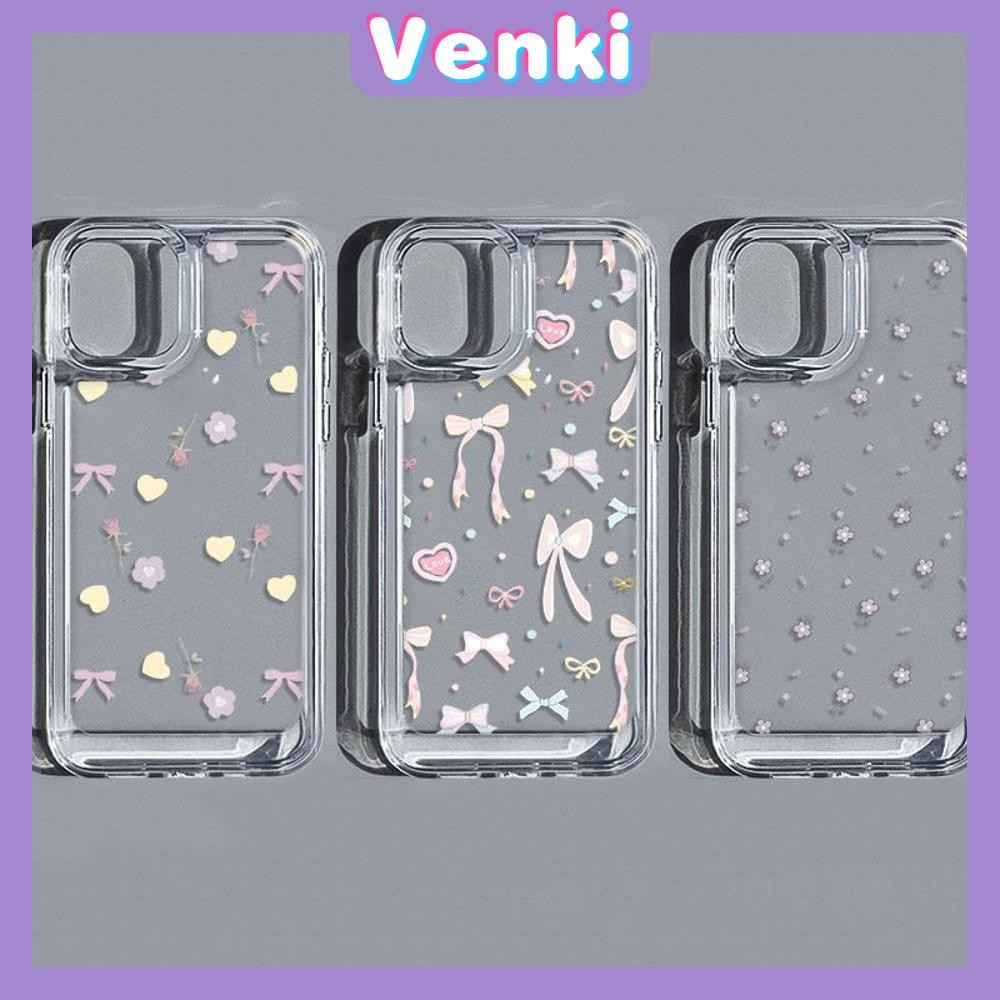 Venki -สำหรับ iPhone 15 Pro Max เคสใส TPU ปุ่มชุบไฟฟ้าอ่อนป้องกันกล้องกันกระแทก โบว์และดอกไม้น่ารัก เข้ากันได้กับ iPhone 14 13 12 11 XS XR 7Plus 8 Plus