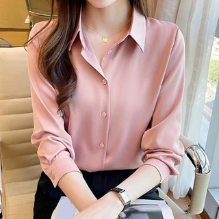 เสื้อเชิ้ตไหมแท้แขนยาว ใหม่ล่าสุด ทรงสวย หรูหรา สำหรับฤดูใบไม้ร่วง