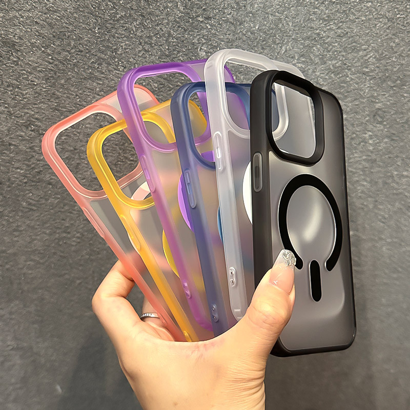 หรูหรา Matte เคสโทรศัพท์แม่เหล็กสําหรับ iPhone 15 14 13 12 11 Pro Max Frosted Candy สี 14/15 Plus นุ่มกรณีกล้องเลนส์ป้องกันกันกระแทกฝาหลังปลอก iPhone