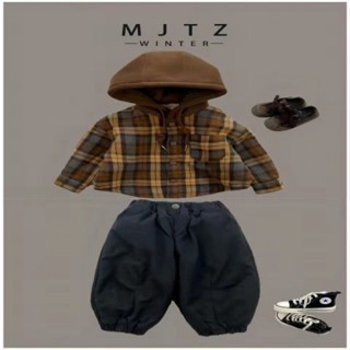 ชุดเด็กผู้ชายเสื้อแจ็คเก็ตมีฮู้ดเพิ่มกางเกงแบบใหม่สำหรับฤดูห…