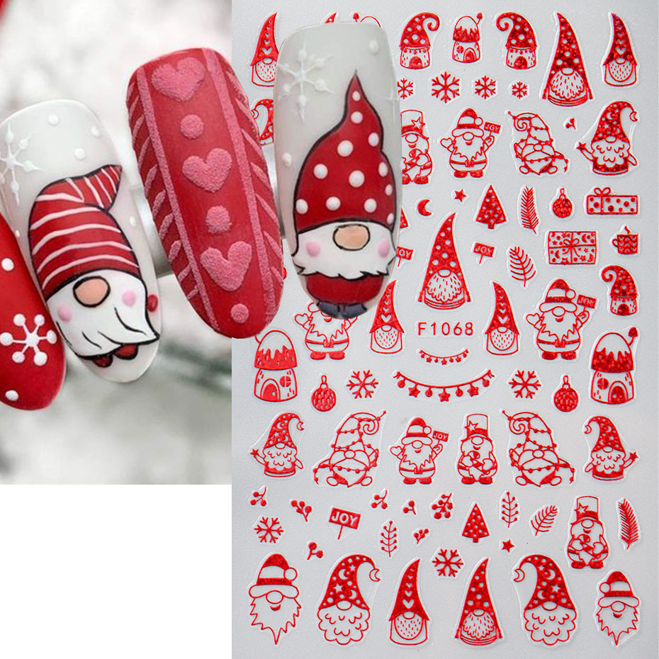 3d การ์ตูนคริสต์มาส Santa เล็บสติกเกอร์กวางสีแดงเพนกวินเกล็ดหิมะ Pine Leaf ปีใหม่ Art Slider Kawaii DIY เล็บ Decal Decor