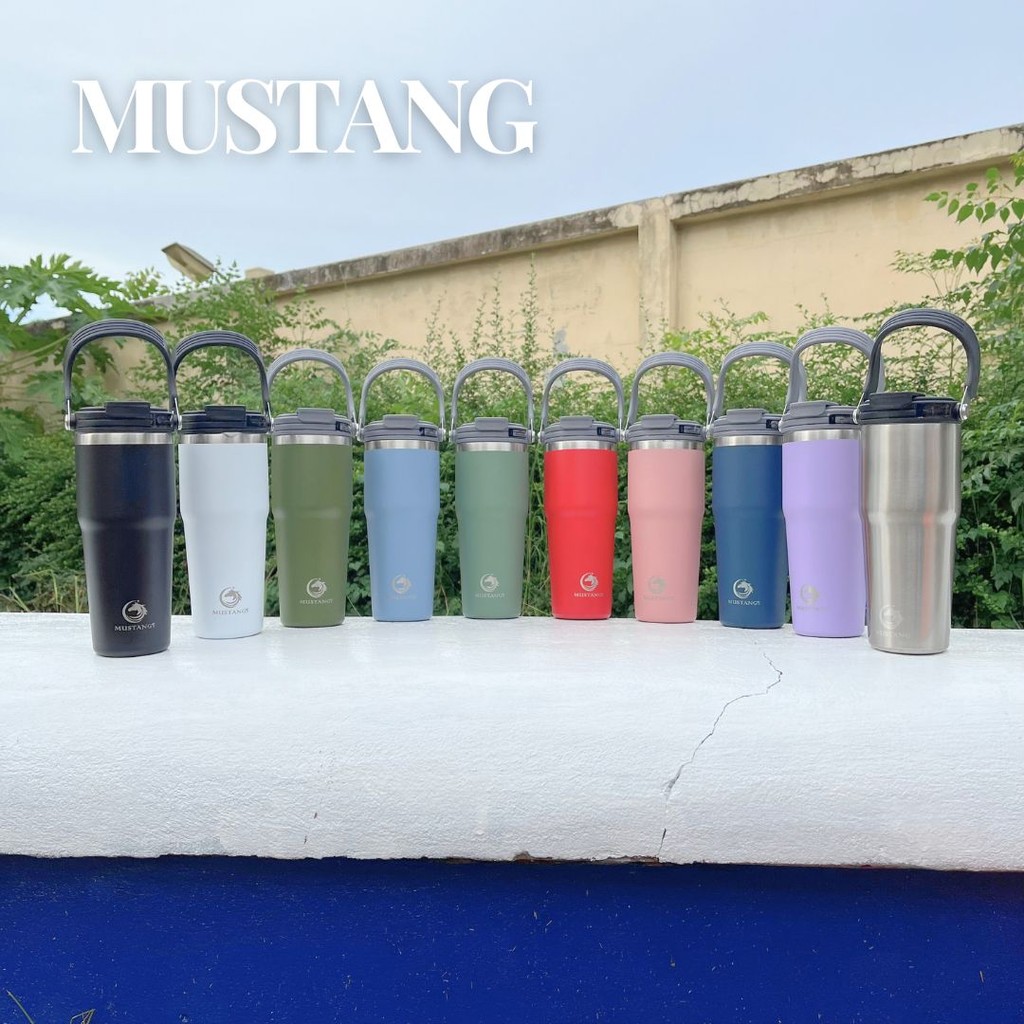 MUSTANG แก้วหูหิ้ว เปิดดื่มได้ 2 ฝั่ง ทรงสูง เก็บได้ทั้งร้อนและเย็น สแตนเลส 304 ขนาด 750ml 900ml 1200ml