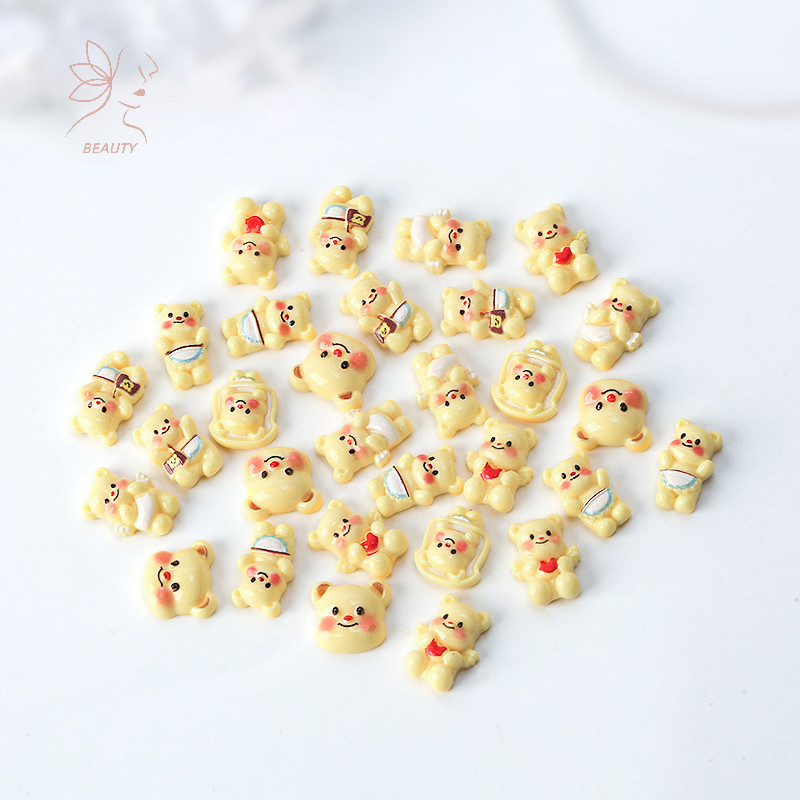 [maybeauty] 30pcs น่ารักการ์ตูนแป้ง Blusher หมีเล็บ Ch Glossy ผ้ากันเปื้อน Butter Bears ครีมหมากฝรั่งเรซิ่นตกแต่งเล็บสําหรับ DIY เล็บ {TH}