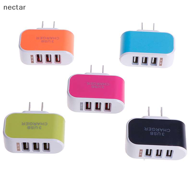 Tar 5V 3.1A Triple USB Port Wall Home Travel AC Mobile Fast Charger Adapter US Plug N