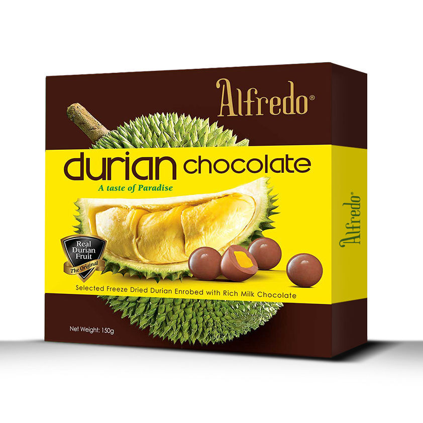 มาเลเซียนําเข้า alfredo alfredo Durian Freeze-Dried Sandwich Milk Dark Chocolate Tin Box Snacks