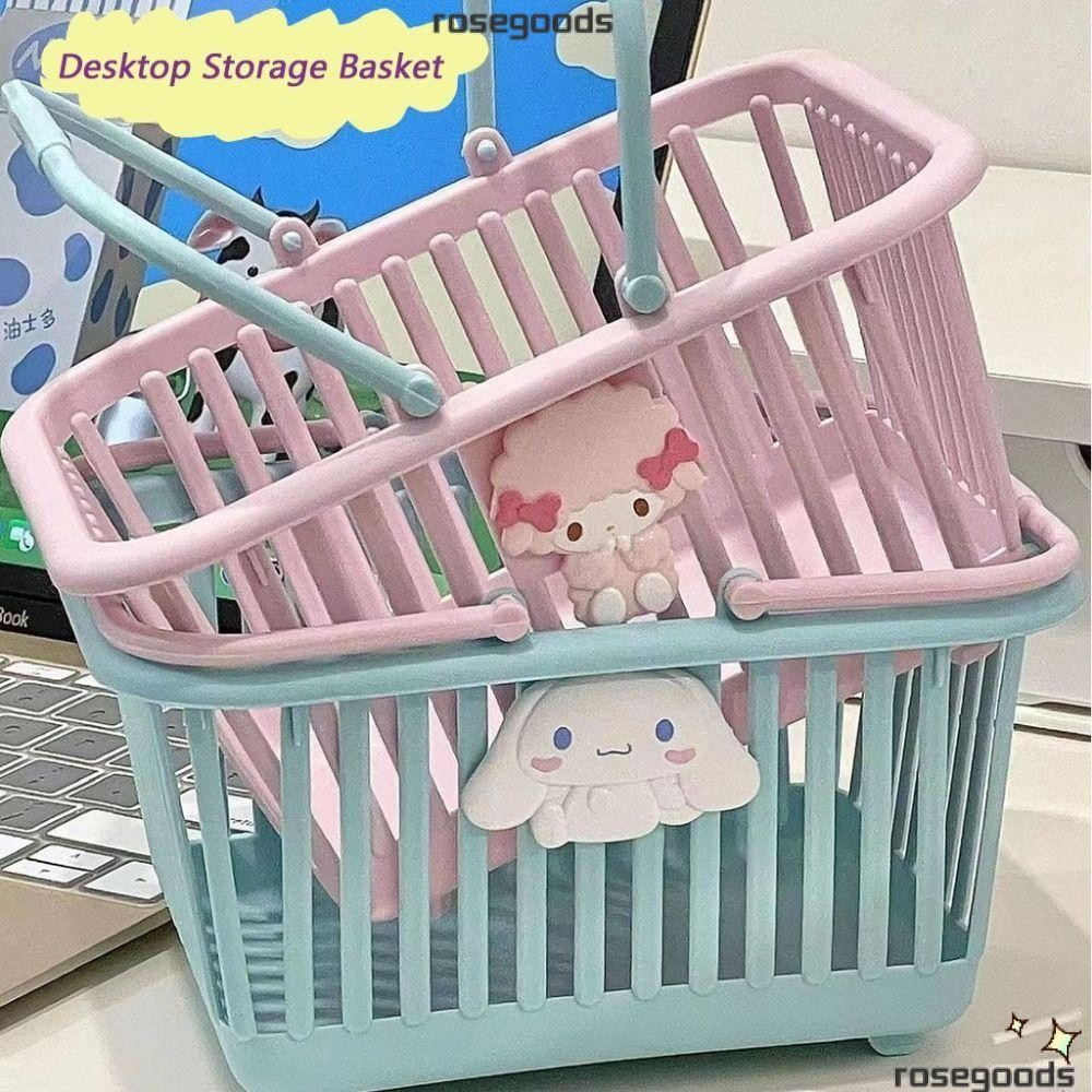 Rose ตะกร้าเก็บของตั้งโต๊ะ, ตะกร้ามือเก็บของ Cinnamoroll Sundries, กล่องจัดระเบียบเครื่องสําอางขนาดเล็กความจุขนาดใหญ่