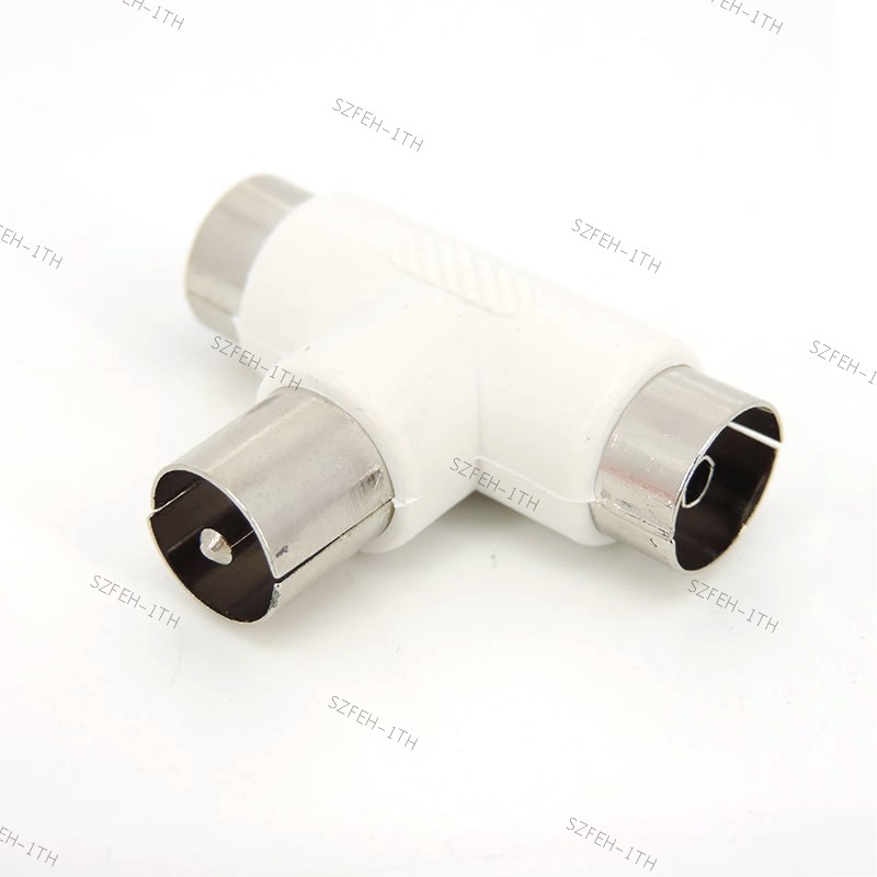 T ประเภท 2 ทาง TV Splitter Aerial Coaxial สายทีวีชายปลั๊ก 2x หญิงแจ็คเสาอากาศตัวเชื่อมต่ออะแดปเตอร์สีขาว @ F3TH