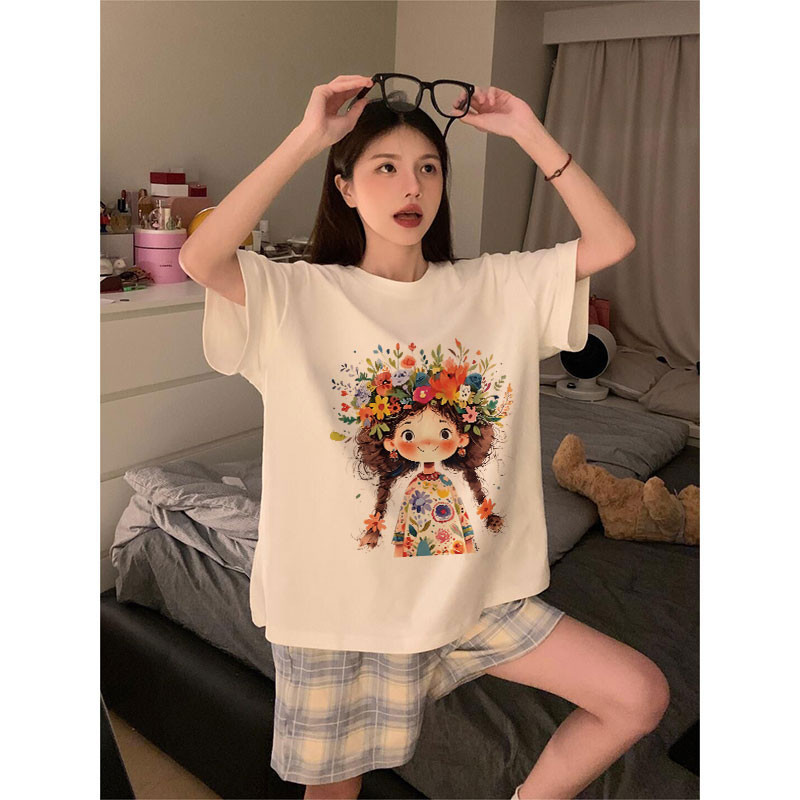 COD (จัดส่งในกรุงเทพฯ) MAO Shop เสื้อยืดพิมพ์สาวน้อยน่ารักเวอร์ชั่นเกาหลี oversize เสื้อยืดผู้หญิง ผ้าฝ้ายบริสุทธิ์100%
