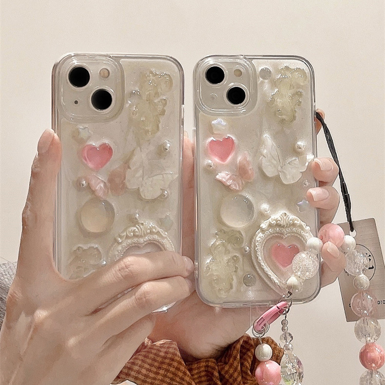 อัญมณีสีชมพูผีเสื้ออีพ็อกซี่เคสโทรศัพท์สําหรับiphone 16 Pro Max 15 14 13 12 11 Pro Maxน่ารักหัวใจรักผู้หญิงฝาครอบป้องกันกันกระแทก