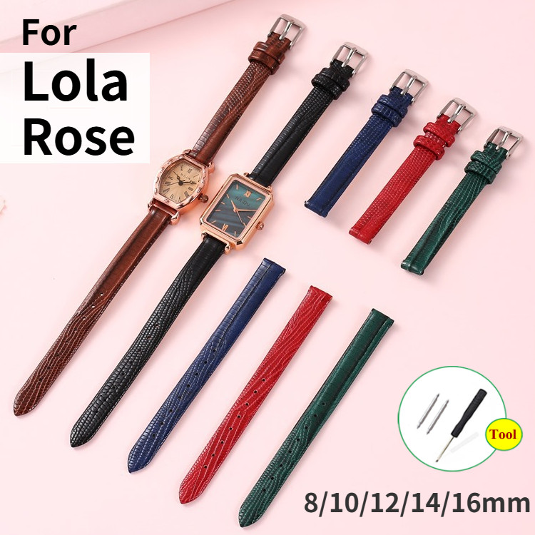 สายนาฬิกาหนังขนาดเล็กสําหรับ โลล่า ดอกกุหลาบ สายนาฬิกา 8 มม.10 มม.12 มม.14 มม.16 มม.สายนาฬิกาสําหรับผู้หญิงเลดี้สาวนาฬิกาควอตซ์เข็มขัดสร้อยข้อมือ ลิซาร์ด อาลีกาเตอร์ หนังแบบ