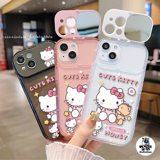 🔥ส่งจากไทย🔥น่ารักสีสันสดใสพร้อมกระจกแต่งหน้าสำหรับ iPhone 11 15 14 13 12 Pro MAX 7 8 14 Plus XR X XS MAX เคส Cartoon Cat