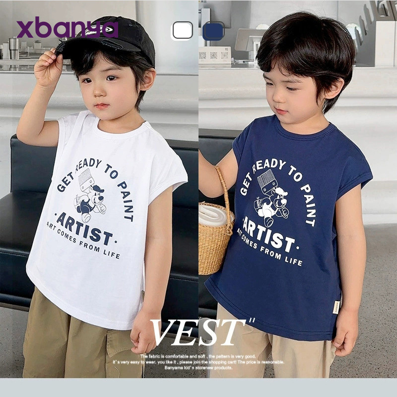 เด็กชายเสื้อกั๊กการ์ตูนแขนกุดเสื้อผ้าฤดูร้อนฤดูร้อนสไตล์ใหม่เด็กทารกเสื้อผ้าเด็กทารกเด็กฤดูร้อนท็อปส์อินเทรนด์บาง
