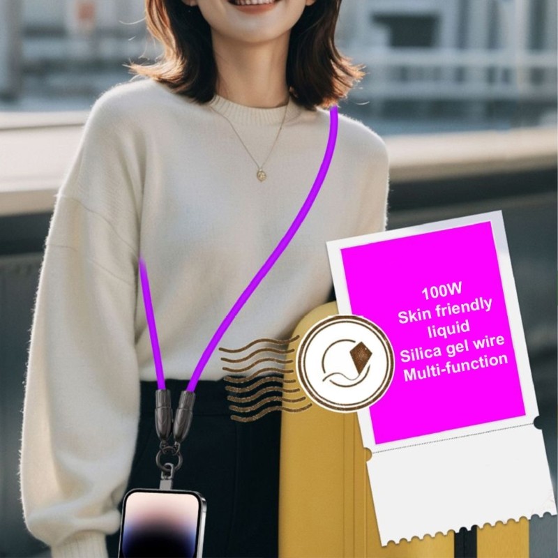 Doublebuy โทรศัพท์แฟชั่น 2 in 1 Lanyard Data Cable Line 100W สายชาร์จ Type C 480Mbps Data Sync Wire 