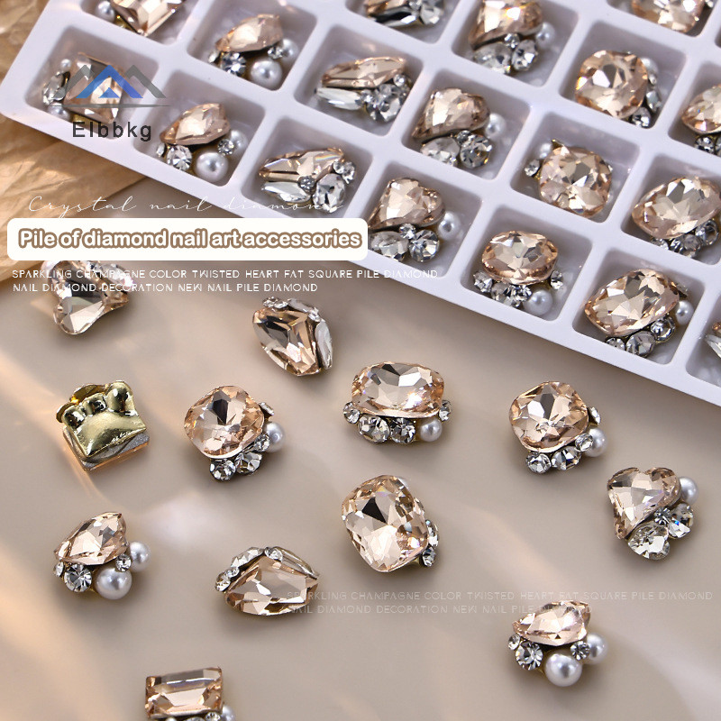 Eibbkg ชิ้นเล็บคริสตัล Pile เพชรประกาย Handmade Pearl ตกแต่ง Charm Shiny Rhinestone เครื่องประดับอุปกรณ์แต่งเล็บลดราคา