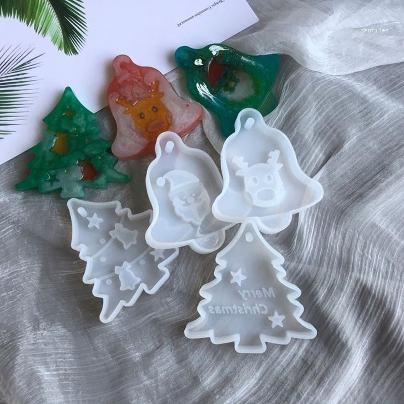 San * ต้นคริสต์มาส Bell Elk จี้เครื่องประดับทําเรซินแม่พิมพ์ DIY Art Craft Wax ยิปซั่มปูนปลาสเตอร์แม่พิมพ์ซิลิโคน Mould
