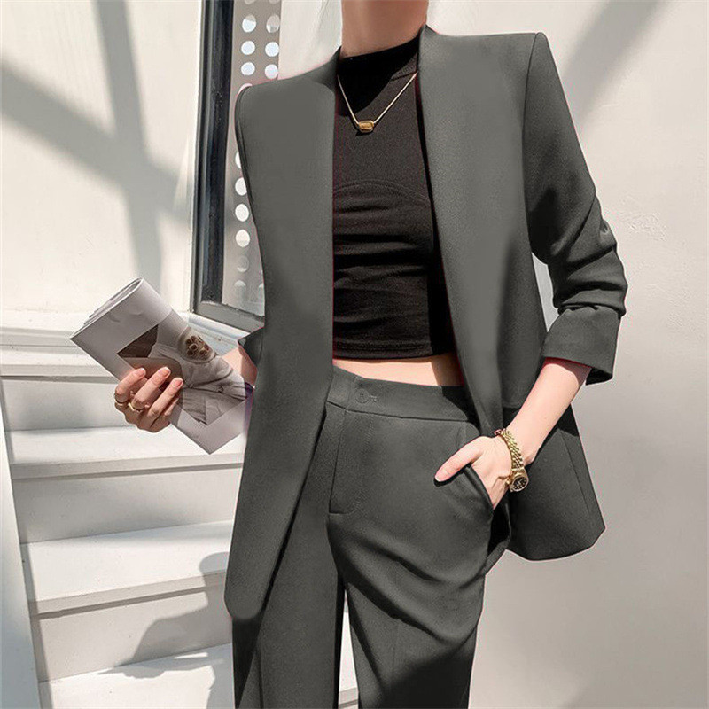 Suit coat for women's two-piece 2024 spring and autumn new style small casual loose gray suit