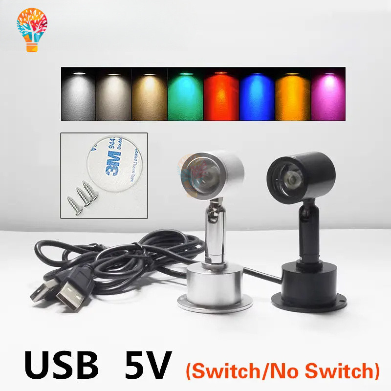 สปอตไลท์ USB DC 5โวลต์ LED 3วัตต์ตู้เครื่องประดับตู้โชว์มินิจุดม้านั่งโคมไฟเพดานสวิตช์ไฟอินเตอร์เฟซ USB