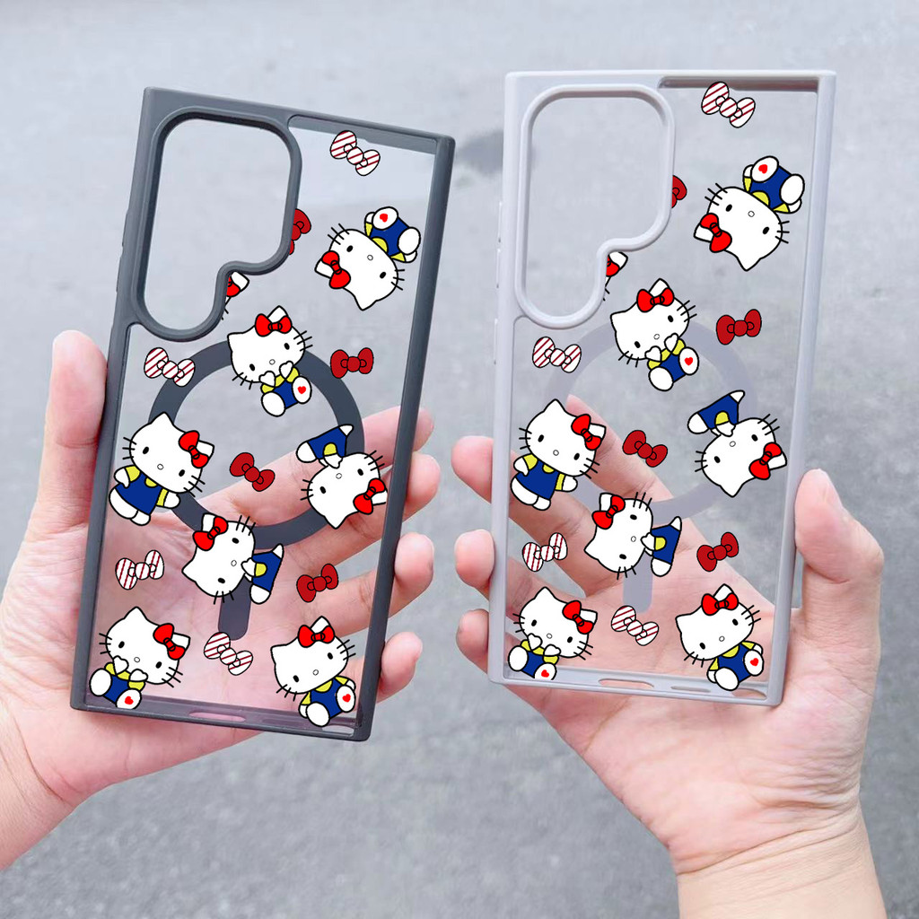 น่ารัก Kitty สําหรับ Samsung s22 s22plus ultra Case Girly S23 S23Plus s23fe s24 s24plus s24ultra กระเป๋าสตางค์ปกหลัง