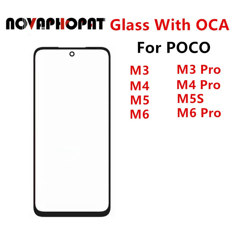 ซ่อมหน้าจอกระจกด้านนอกสําหรับ Xiaomi POCO M6 M5 M5S M4 Pro 4G 5G M3 แผงสัมผัสด้านหน้าจอแสดงผล LCD เปลี่ยนอะไหล่ซ่อม + OCA
