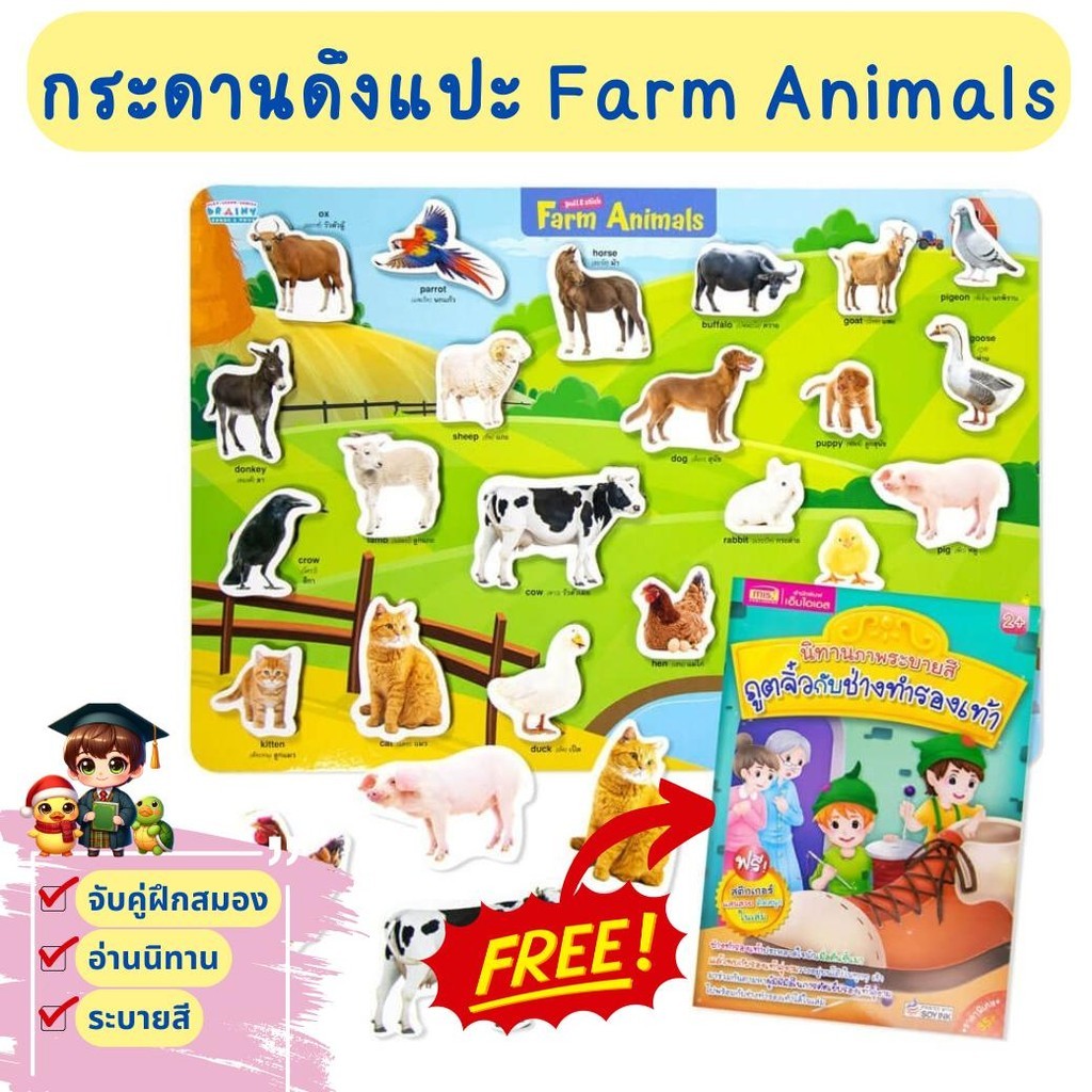 นิทานภาพระบายสี + กระดานดึง-แปะภาพสัตว์จริง Farm Animals สัตว์ในฟาร์ม ยิ่งเล่น ยิ่งฉลาด Mr.Beam