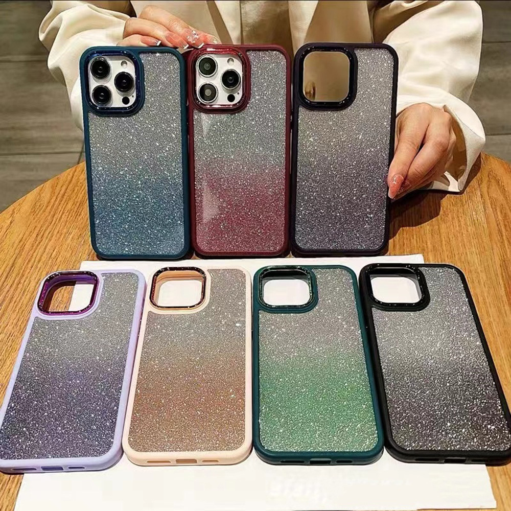 Gradient Glitter กระดาษกระดาษแข็งเงา Jam สําหรับ iPhone 16ProMax 16Pro 16Plus 15 14 13 12 11 Pro Max กลับกระดาษ Jam