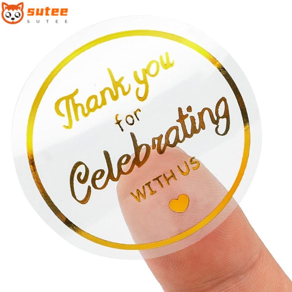 สติ๊กเกอร์ SUTEE, สติ๊กเกอร์ฉลากกลมฟอยล์สีทอง, 500 ชิ้นขอบคุณสําหรับ Celebrating กับเราสติกเกอร์กาวม้วน Party Decor