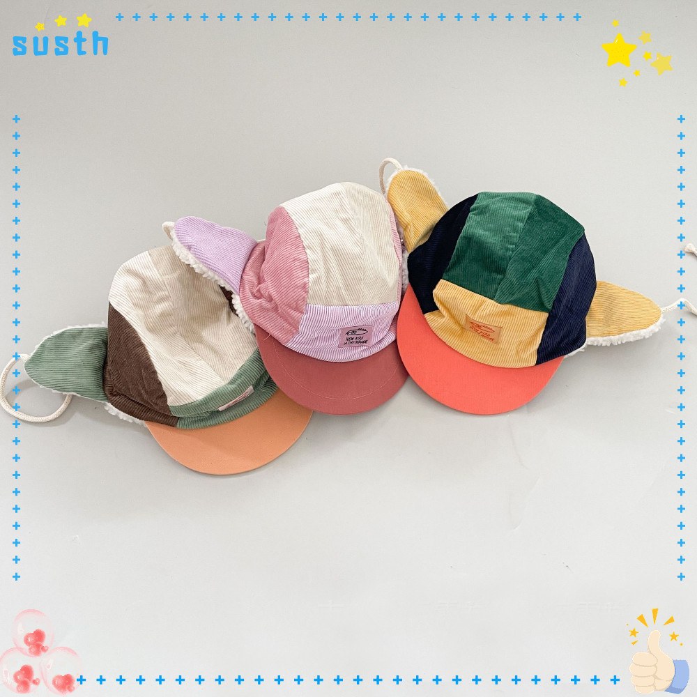 Susth หมวกเบสบอลผ้าลูกฟูก, หมวกเย็บปะติดปะต่อกันซับขนอบอุ่น, หมวกฤดูหนาวขนาด 50-52 ซม. น่ารักสําหรับเด็กชายและเด็กหญิง