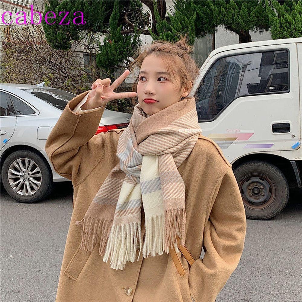 Cabeza ผู้หญิงผ้าพันคอแฟชั่นสบายๆFaux Furพู่ลายสก๊อตเสื้อกันหนาวTops WARMฤดูใบไม้ร่วงฤดูหนาวผ้าคลุมไหล่ผ้าพันคอ