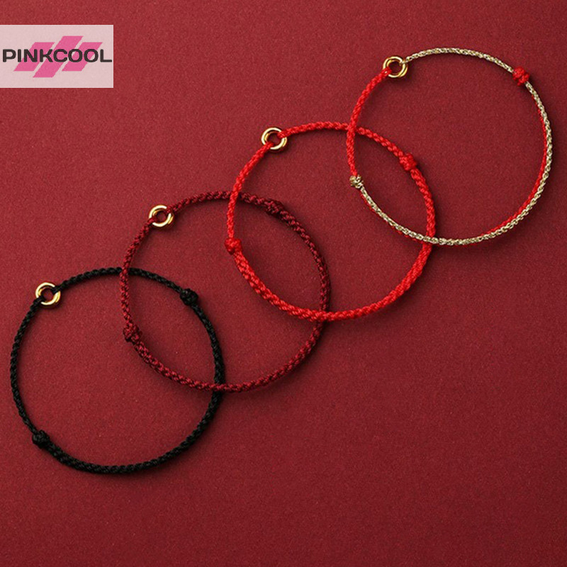 PINKCOOL มือแหวนวงกลมปรับ Lucky สร้อยข้อมือเชือกสีแดงผู้หญิงผู้ชาย Ch กําไลข้อมือสร้อยข้อเท้าสําหรับคนรักเพื่อน Blessing ของขวัญ HOT