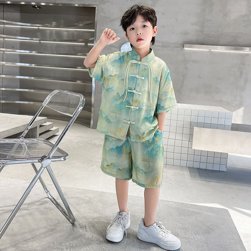 เด็กชายฮันเสื้อผ้าสูทเด็กชายรสสูทสไตล์จีนชุดสองชิ้นเด็กบางสไตล์ - รูปที่ 2