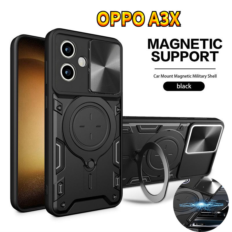 กันกระแทกผู้ถือแม่เหล็กสําหรับ OPPO A3X 5G 2024 ฝาครอบโทรศัพท์สําหรับ OPPOA3X 3X 3 X CPH2681 Lite ขาตั้งกรณี