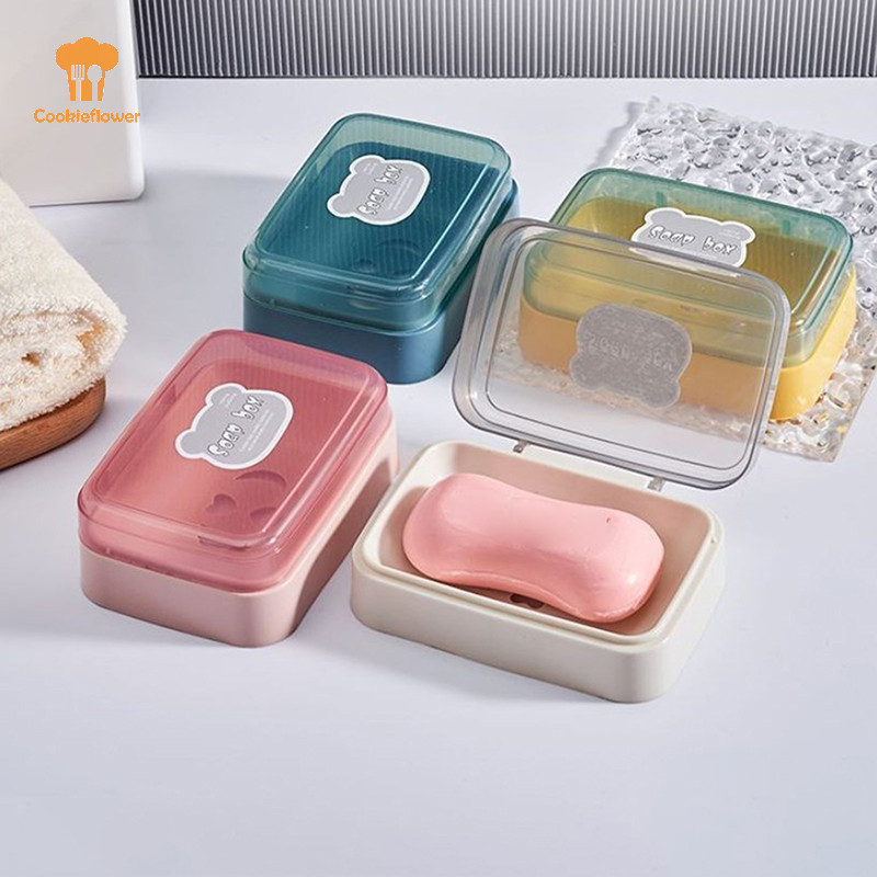 Ckfr ห้องน้ําจานสบู่ที่มีฝาปิดบ้านกล่องสบู่พลาสติกช่วยให้สบู่แห้งจานสบู่เดินทางแบบพกพาถาดสบู่จานเก็บสบู่คอนเทนเนอร์ใหม่