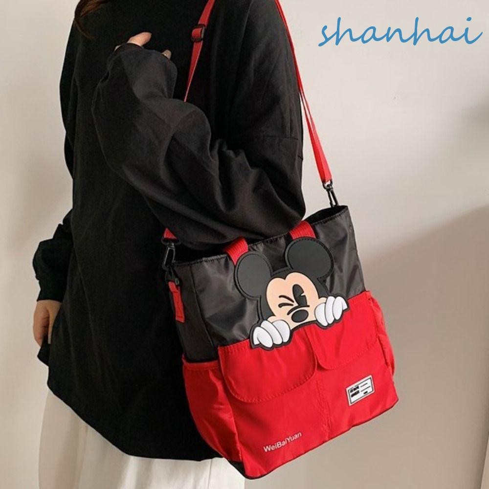 Shanhai กระเป๋าผ้าใบการ์ตูน,สไตล์ญี่ปุ่นความจุขนาดใหญ่กระเป๋าสะพายมิกกี้,แฟชั่นน่ารักทุกการแข่งขันเมาส์นักเรียนกวดวิชากระเป๋าผู้หญิง