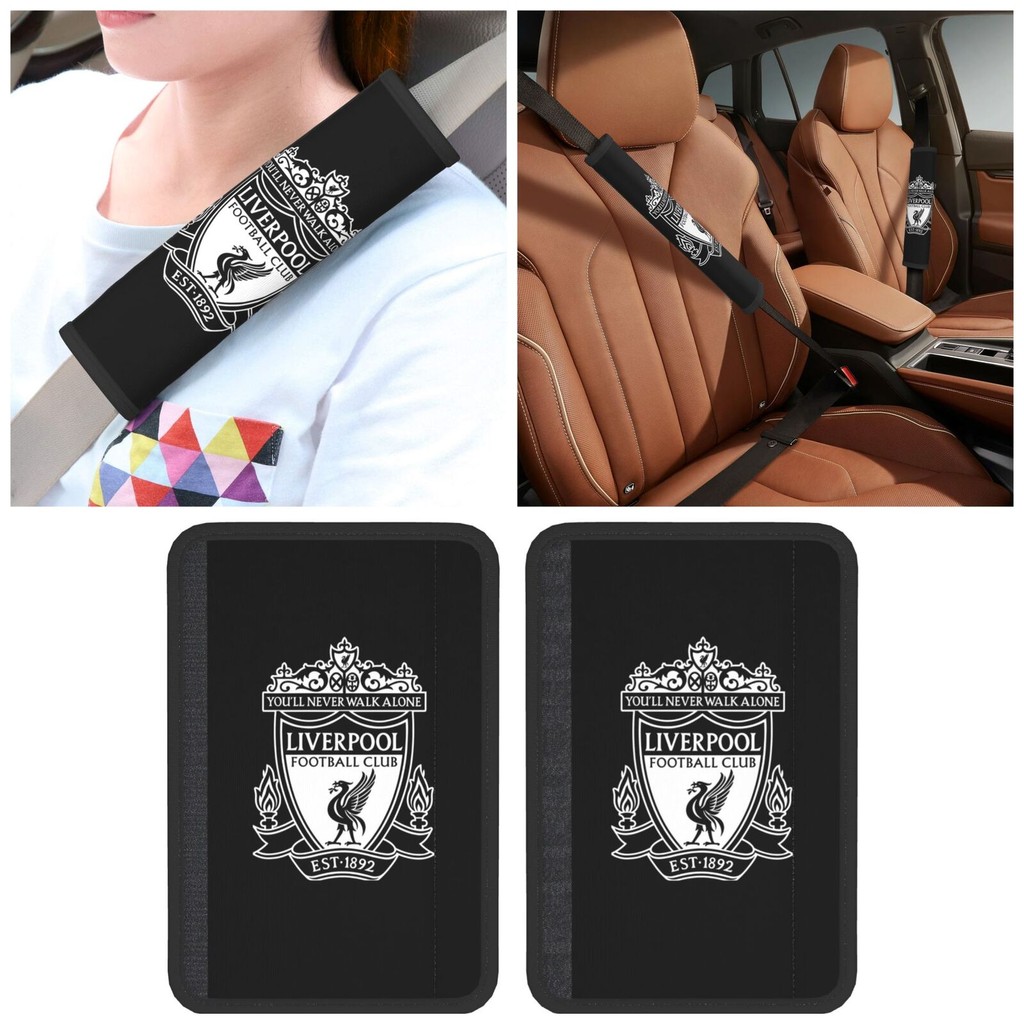 Liverpool 2 ชิ้นผ้าคลุมเบาะรถยนต์เข็มขัดไหล่ Pad Seatbelt สีดํา Neoprene เข็มขัดนิรภัยอัตโนมัติป้องกันไหล่