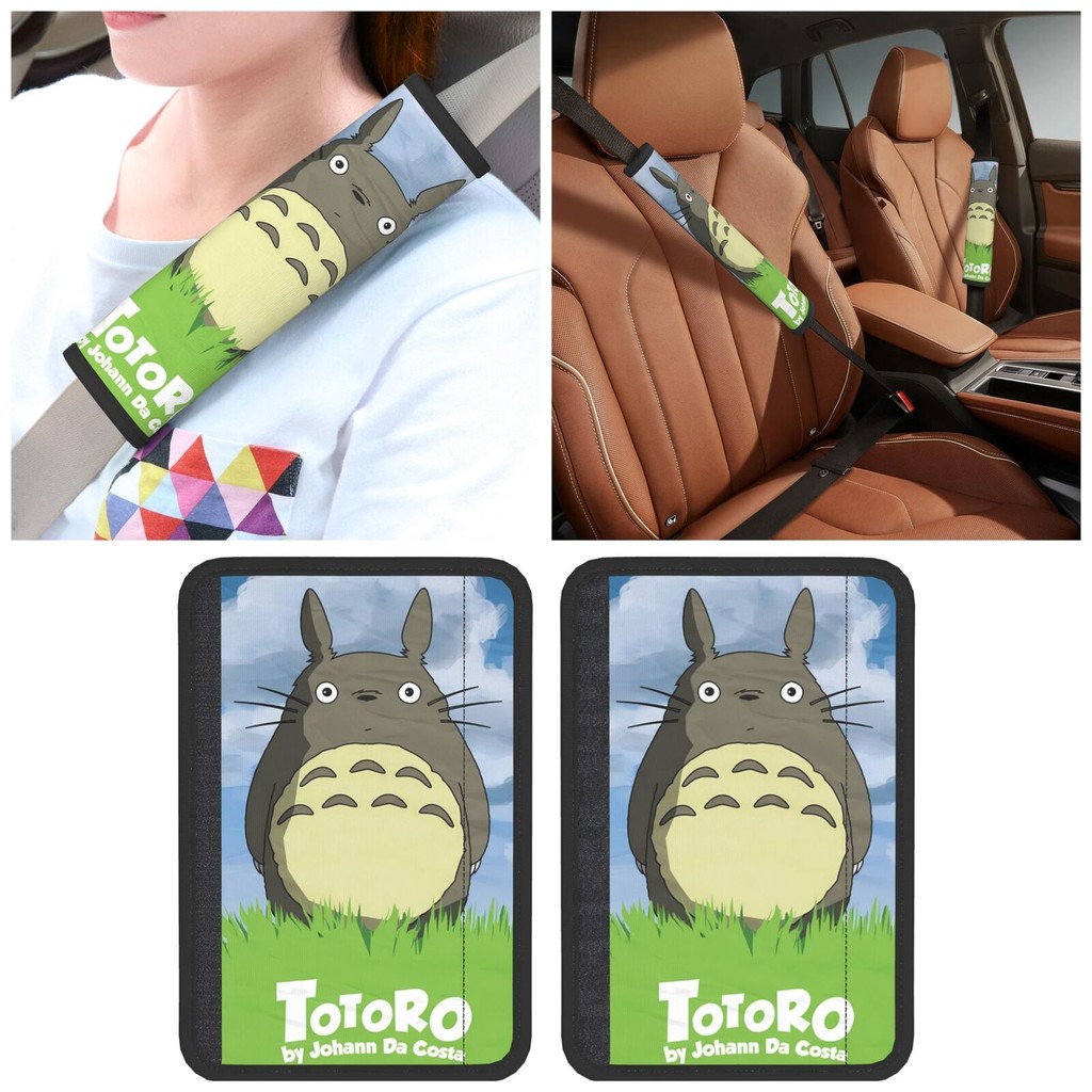 Totoro 2 ชิ้นรถที่นั่งเข็มขัดไหล่ Pad เข็มขัดนิรภัยสีดํา Neoprene เข็มขัดนิรภัยอัตโนมัติไหล่ป้องกัน