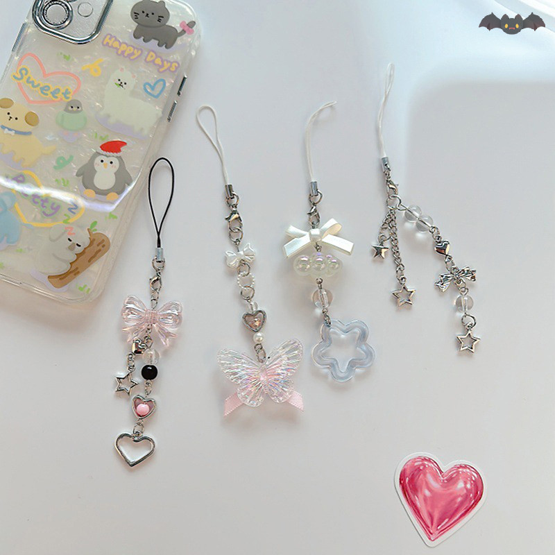 [PE] 1pc น่ารักผีเสื้อลูกปัด Handmade Sweet Girl พวงกุญแจสําหรับ IP 11 กล้อง Kawaii Y2K Love Five Pointed Star โทรศัพท์ Ch จี้ TH