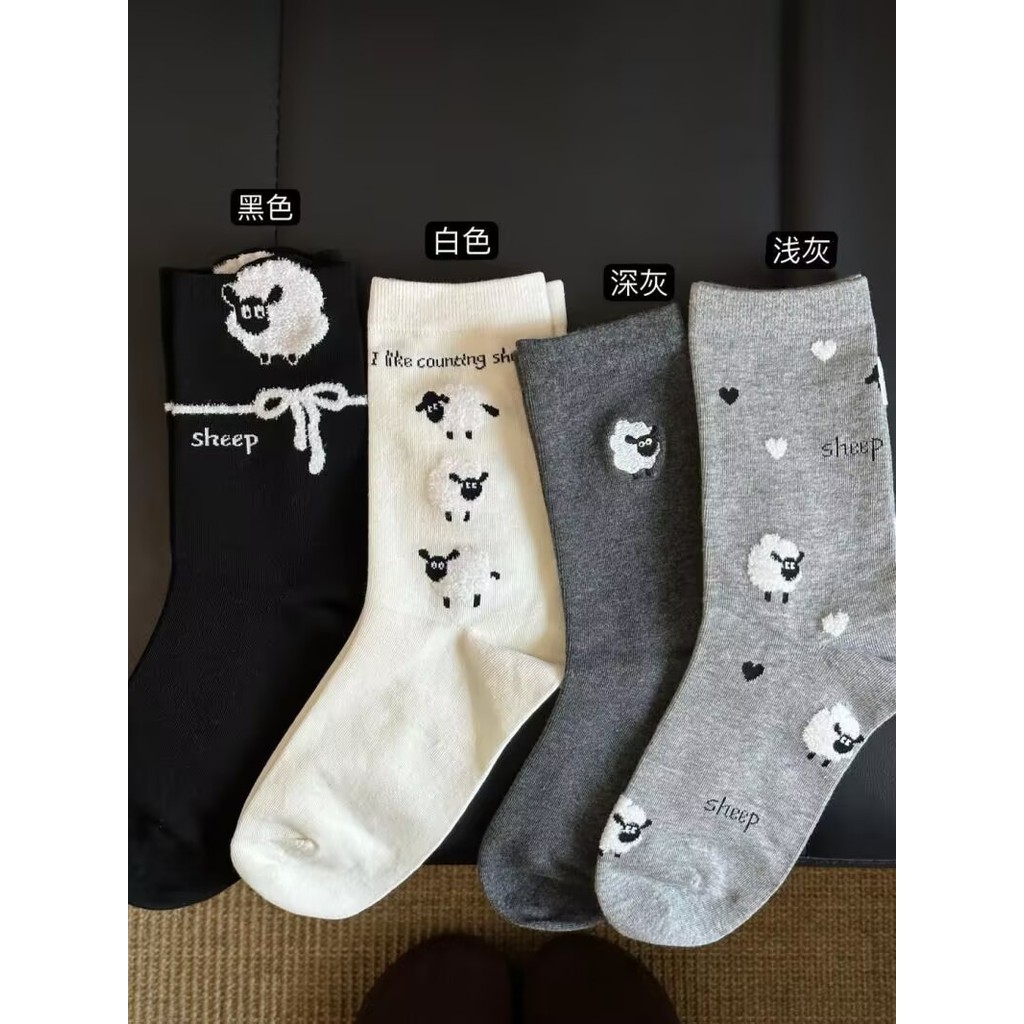 Ins Design น่ารักการ์ตูนแกะน้อย Kawaii กลางถุงเท้าหลอดสาวฤดูใบไม้ร่วง Preppy สไตล์ถุงเท้าหวาน - รูปที่ 7