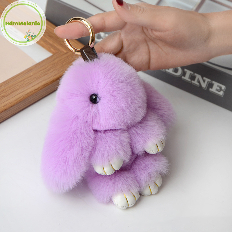 HDmMelannie พวงกุญแจแหวน Fluffy จริง Pompon กระต่าย Trinket Charm น่ารักแหวนกระเป๋าจี้กุญแจรถ TH - รูปที่ 4