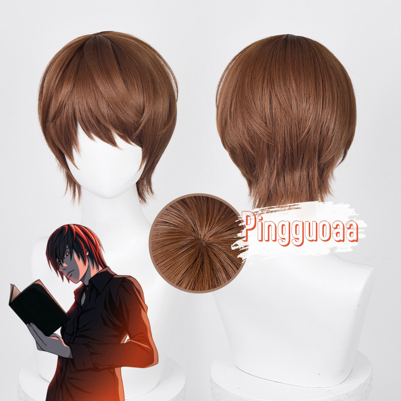 【Manmei】Anime Death Note Yagami Light Cosplay Wig 30cm Dark Brown Heat Resistant Synthetic Wigs