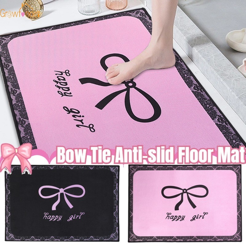Super Absorbent Anti-slip Soft Floor Mat 60x40 ซม.ห้องนอนสาว Bowknot พรมล้างทําความสะอาดได้ Home Room Floor Decor Supplies