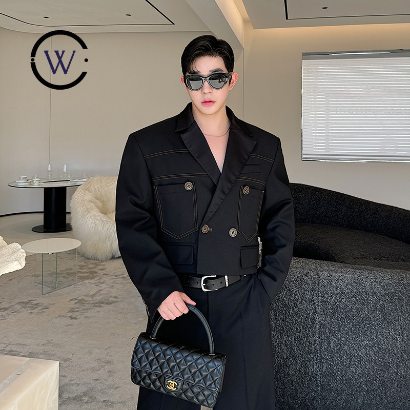 Dark Style Niche Designer Open Line Contrast Color All-Match Short Suit Jacket W2506PG9145 21B9 Performance เครื่องแต่งกาย
