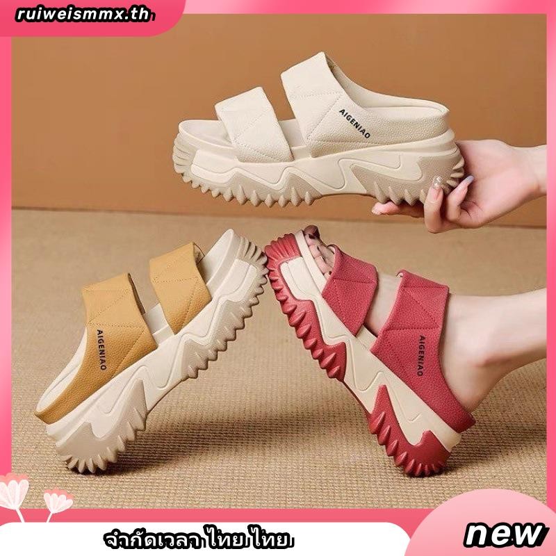 รองเท้าแตะ พื้นทรงแบน แบบหนา ป้องกันการลื่น สวมใส่สบาย แฟชั่นสําหรับผู้หญิง